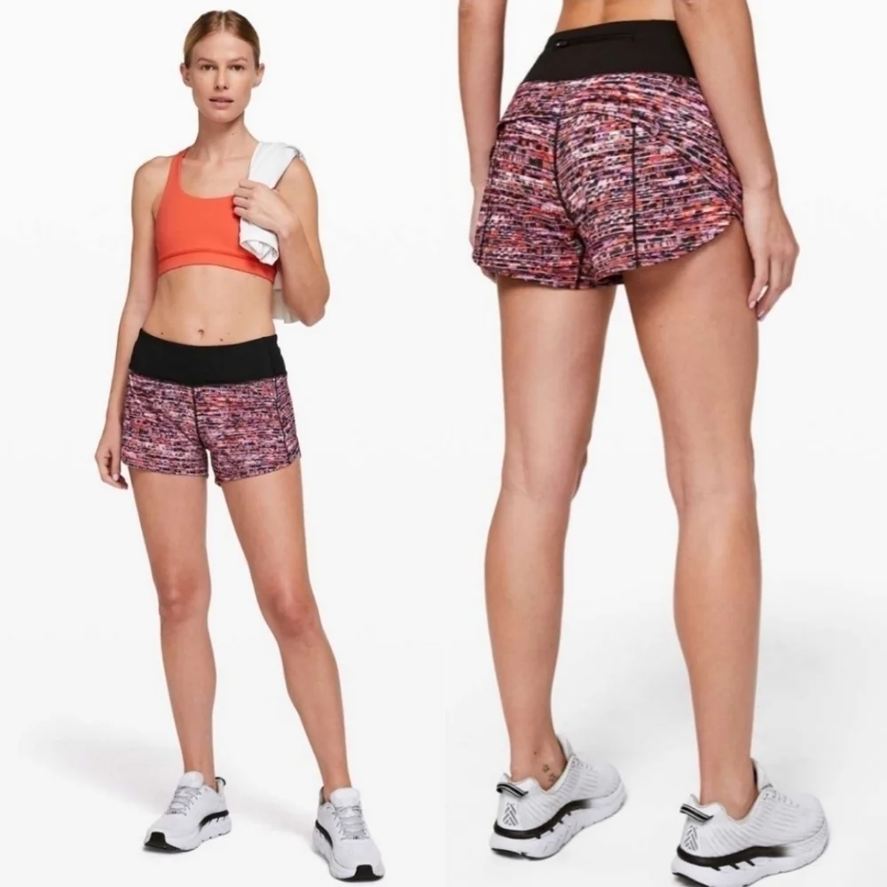 Lululemon Speed Up Short 2.5” Flash Pleat Orange Multi/Black Size 2 Tall